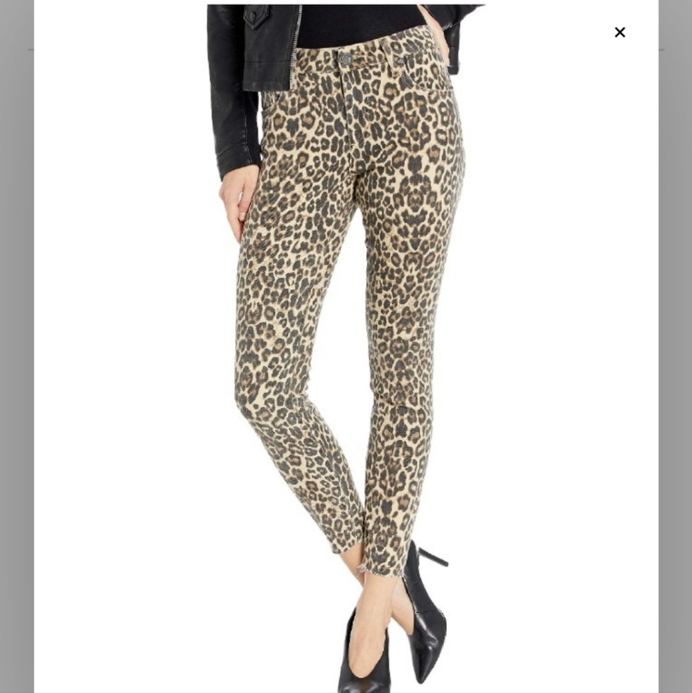 KUT from the Kloth Donna Leopard Ankle Skinny Leopard Raw Hem Frayed Jeans Sz 8